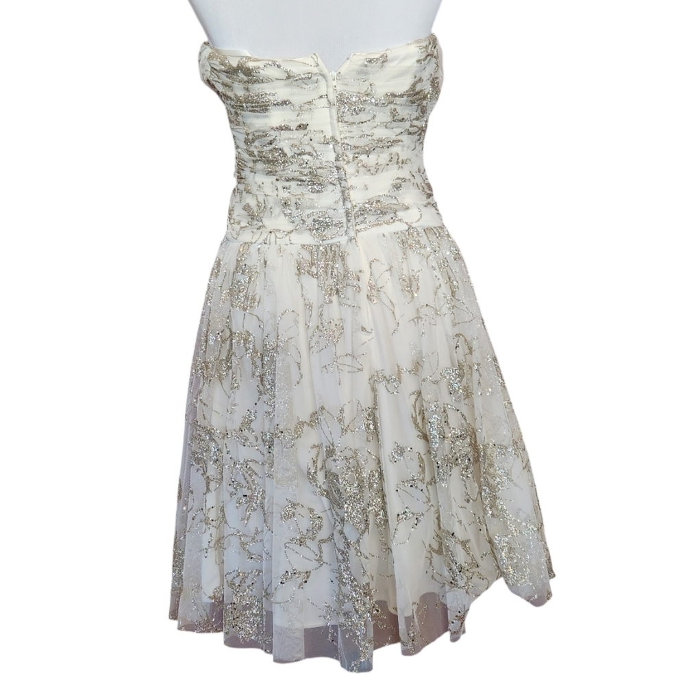 Hailey For Adrianna Papell Cream and Gold Strapless Formal Dress Size 4 - Picture 3 of 7
